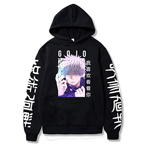 zhedu Japan Anime Jujutsu Kaisen Gojo Satoru Hoodies Sweatshirt Casual Anime Pullover Print Lose Langarm Herren Hoodie Streetwear (4XL,Color 01) von zhedu