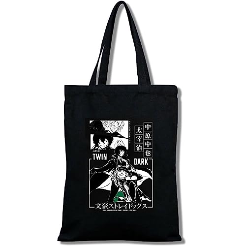 zhedu Japanische Anime Bungo Stray Dogs Print Tasche Handtasche Charaktere Einkaufstaschen Harajuku Totes Tasche Canvas Umhängetaschen Geschenk (Color 05) von zhedu