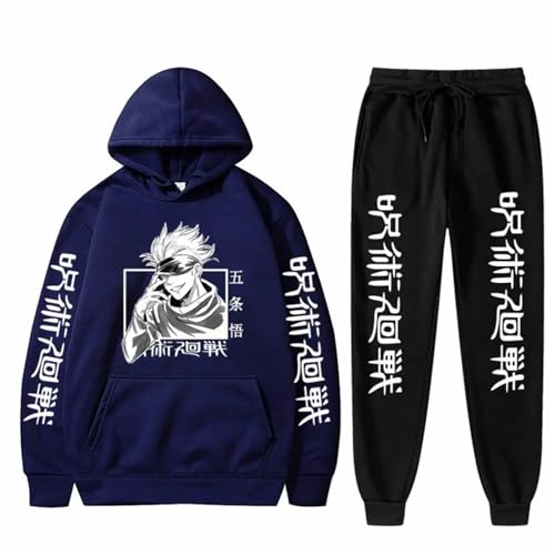 zhedu Jujutsu Kaisen Hoodie Trainingsanzug Unisex Hoodies + Hosen Zweiteiliges Set Streetwear Anime Cartoon Hoodies Lässiger Outdoor-Sportanzug (color 03,L) von zhedu