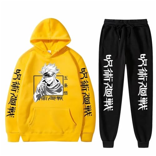 zhedu Jujutsu Kaisen Hoodie Trainingsanzug Unisex Hoodies + Hosen Zweiteiliges Set Streetwear Anime Cartoon Hoodies Lässiger Outdoor-Sportanzug (color 04,4XL) von zhedu