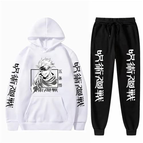 zhedu Jujutsu Kaisen Hoodie Trainingsanzug Unisex Hoodies + Hosen Zweiteiliges Set Streetwear Anime Cartoon Hoodies Lässiger Outdoor-Sportanzug (color 05,L) von zhedu