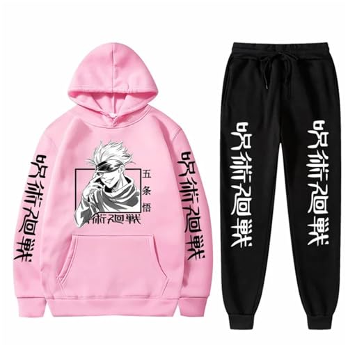 zhedu Jujutsu Kaisen Hoodie Trainingsanzug Unisex Hoodies + Hosen Zweiteiliges Set Streetwear Anime Cartoon Hoodies Lässiger Outdoor-Sportanzug (color 06,XS) von zhedu