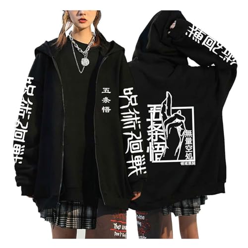 zhedu Jujutsu Kaisen Reißverschluss Hoodie Anime Harajuku Print Langarmjacke Hip Hop Streetwear Reißverschluss Warmer Übergroßer Mantel (Color 01,L) von zhedu