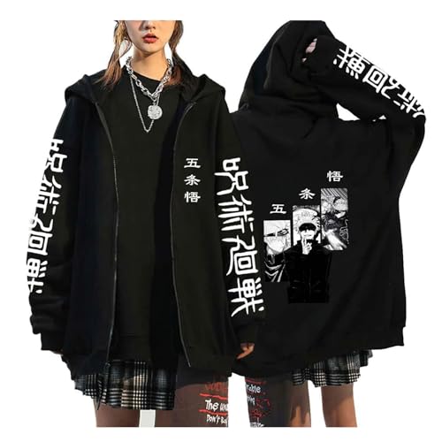 zhedu Jujutsu Kaisen Reißverschluss Hoodie Anime Harajuku Print Langarmjacke Hip Hop Streetwear Reißverschluss Warmer Übergroßer Mantel (Color 02,L) von zhedu