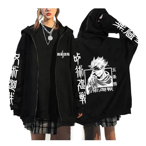 zhedu Jujutsu Kaisen Reißverschluss Hoodie Anime Harajuku Print Langarmjacke Hip Hop Streetwear Reißverschluss Warmer Übergroßer Mantel (Color 03,3XL) von zhedu