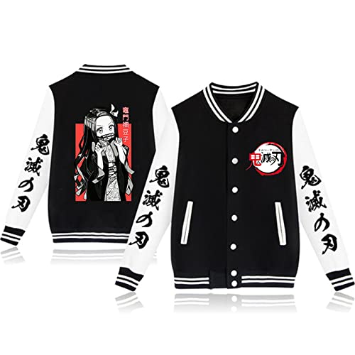 zhedu Kamado Tanjirou Lässige Baseball Uniform Unisex Harajuku Gothic Button Cardigan Herbst- Und Wintermantel Übergroße Langarmjacke (color 02,M) von zhedu