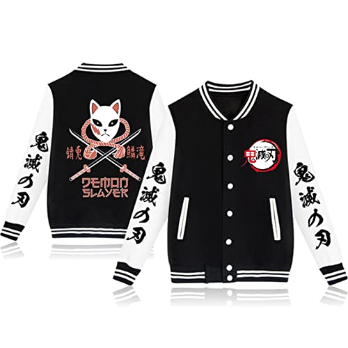 zhedu Kamado Tanjirou Lässige Baseball Uniform Unisex Harajuku Gothic Button Cardigan Herbst- Und Wintermantel Übergroße Langarmjacke (color 04,XL) von zhedu