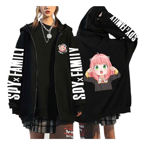 zhedu SPY X Family Anime Reißverschluss Hoodie Hip Hop Streetwear Warme Sweatshirts Y2k Punk Mäntel Mode Langarm Taschen Top (Color 01,L) von zhedu