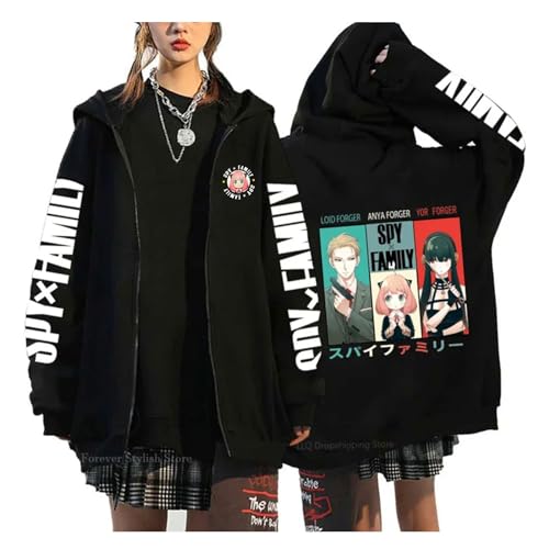 zhedu SPY X Family Anime Reißverschluss Hoodie Hip Hop Streetwear Warme Sweatshirts Y2k Punk Mäntel Mode Langarm Taschen Top (Color 02,4XL) von zhedu