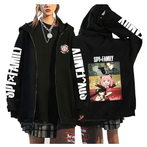 zhedu SPY X Family Anime Reißverschluss Hoodie Hip Hop Streetwear Warme Sweatshirts Y2k Punk Mäntel Mode Langarm Taschen Top (Color 03,M) von zhedu