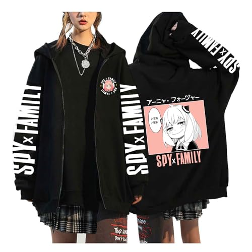 zhedu SPY X Family Anime Reißverschluss Hoodie Hip Hop Streetwear Warme Sweatshirts Y2k Punk Mäntel Mode Langarm Taschen Top (Color 04,3XL) von zhedu