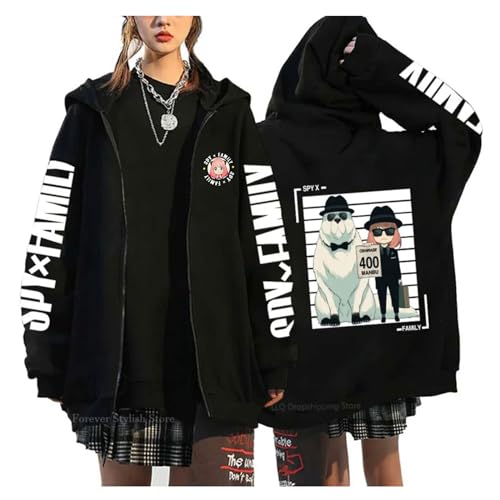 zhedu SPY X Family Anime Reißverschluss Hoodie Hip Hop Streetwear Warme Sweatshirts Y2k Punk Mäntel Mode Langarm Taschen Top (Color 05,XS) von zhedu