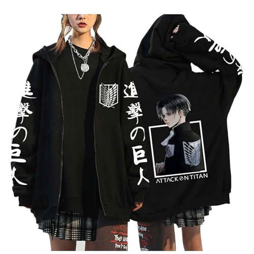 zhedu Zip Up Hoodie Attack on Titan Zipper Langarm Hoodie Damen Herren AOT Grafik Übergroß Casual Y2K Streetwear (Color 02,XL) von zhedu