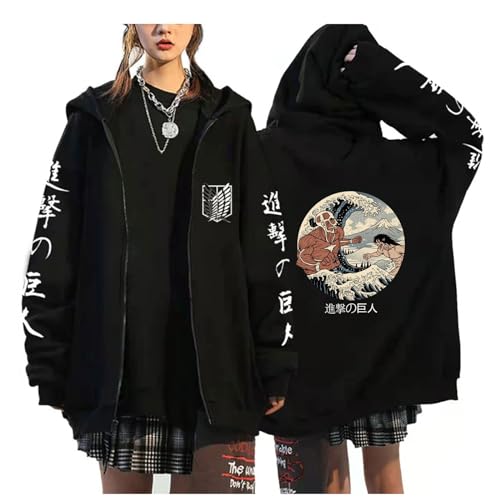 zhedu Zip Up Hoodie AOT Zipper Langarm Hoodie Damen Herren AOT Grafik Übergroß Casual Y2K Streetwear (Color 03,S) von zhedu