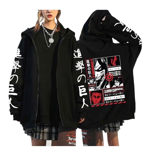 zhedu Zip Up Hoodie Attack on Titan Zipper Langarm Hoodie Damen Herren AOT Grafik Übergroß Casual Y2K Streetwear (Color 04,XXL) von zhedu