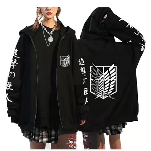 zhedu Zip Up Hoodie Attack on Titan Zipper Langarm Hoodie Damen Herren AOT Grafik Übergroß Casual Y2K Streetwear (Color 06,3XL) von zhedu