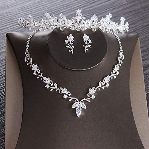 Zirkonblatt Brautschmuck Set Strass Diadem Diadem Krone Halsreif Halskette Ohrringe Hochzeit von zhenyifan996