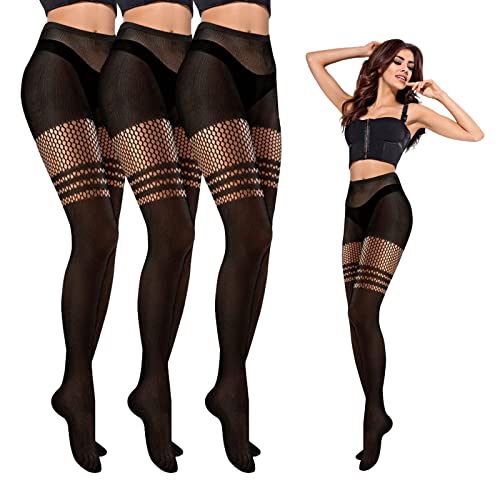 3pcs Damen Sexy Strumpfhose Strass Fischnetz Netzstrümpfe sexy Hoher Taille Schwarz Patchwork Strumpfhosen für FrauenNetz Strumpfhose Fischnetz Strumpfhosen Socken Strumpf für Halloween-Geschenke von zhibeisai