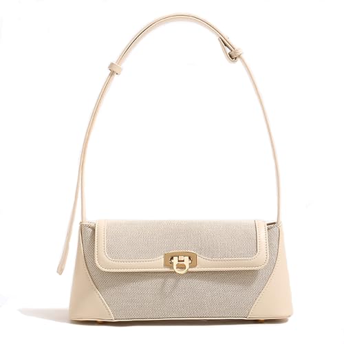 zhongningyifeng Clutch Umhängetasche Klein für Frauen PU Leder Canvas Mini Tote Handtasche Geldbörse mit Schnallenverschluss (beige) von zhongningyifeng