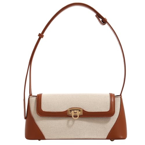 zhongningyifeng Clutch Umhängetasche Klein für Frauen PU Leder Canvas Mini Tote Handtasche Geldbörse mit Schnallenverschluss (brown) von zhongningyifeng