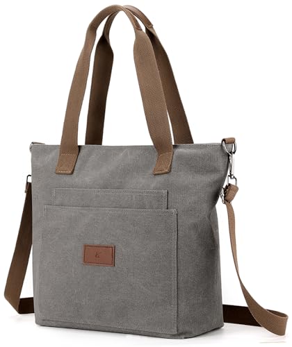 zhongningyifeng Damen Canvas Tote A4 Handtasche mit Reißverschluss Umhängetasche für Einkaufen Reisen Arbeit (grey) von zhongningyifeng
