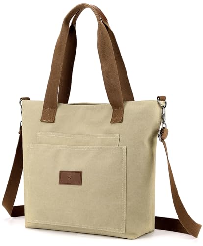 zhongningyifeng Damen Canvas Tote A4 Handtasche mit Reißverschluss Umhängetasche für Einkaufen Reisen Arbeit (khaki) von zhongningyifeng