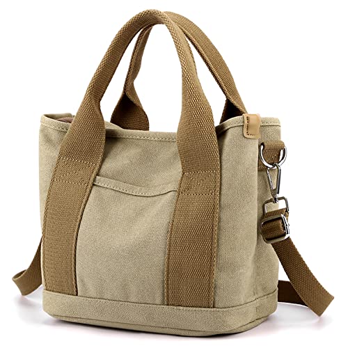 zhongningyifeng Damen Handtasche aus Segeltuch, Multi-Pockets Schultertasche mit Reißverschluss, für Reisen, Arbeit, Alltag (khaki, S) von zhongningyifeng