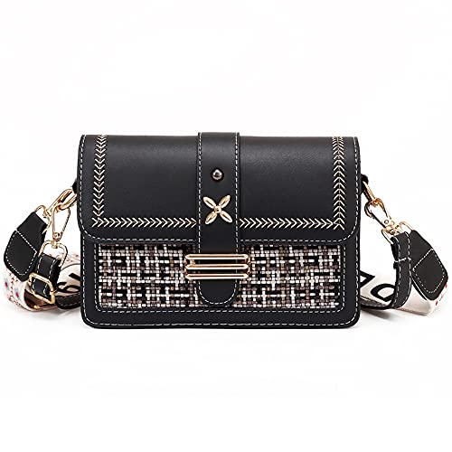 zhongningyifeng Umhängetasche für Damen Kleine Mode, süße Mini-Handtasche aus Leder wasserdicht mit Strickdesign (black) von zhongningyifeng