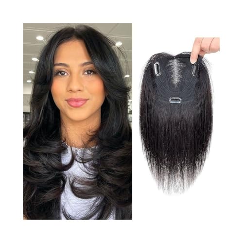 Echthaarteile für Frauen, 10 Zoll Echthaar-Topper for Damen aus Remy-Echthaar mit 13 x 12 cm atmungsaktiver Spitzenbasis(Black) von zhongqunli