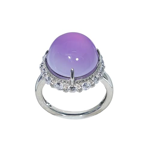 zhuBAOHE Jade-Violett-Ring aus Sterlingsilber, eingelegt mit natürlichem violettem Chalcedon, Brautring-Set, Hochzeitsversprechen-Ring, Geschenk mit Geschenkbox,Lila,17mm von zhuBAOHE
