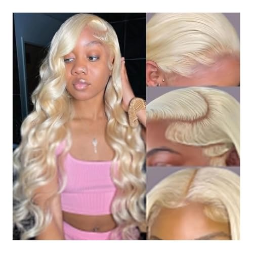 Blonde farbige Körperwelle Full Frontal HD Transparent 13x4 13x6 200% Dichte Spitze Echthaar Perücken Lace Front Perücken for Frauen 16-32 Zoll(13x6 Lace,28inch) von zhuyanbo007