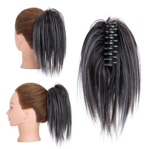 Dutt-Perücke, Clip-in-Haarverlängerungen 12 Zoll – Synthetische Chignon-Pferdeschwanz-Haargummis for Frauen,Messy-Dutt-Perücke(Blue) von zhuyanbo007