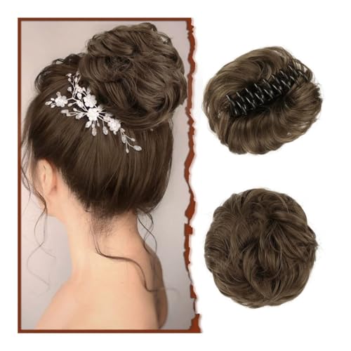 Dutt-Perücke, Synthetische Haarklammer for Damen – gewellter, lockiger, unordentlicher Dutt, zerzaustes Hochsteckfrisur-Haar-Accessoire,Messy-Dutt-Perücke(Light Ash Brown) von zhuyanbo007