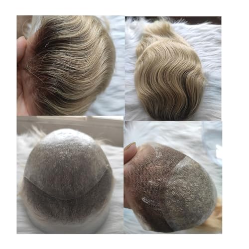 Herren-Perücken, die den Haarausfall abdecken, Ersatz for Männer Echthaarsystem Omber Blondes Echthaar-Toupet for Männer Schweizer Spitze Dünne Haut PU 8X10 Glattes Haar Männerperücken,Herrenperücken von zhuyanbo007