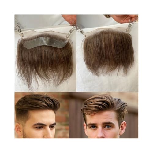Herren-Perücken, die den Haarausfall abdecken, HD Unsichtbarer Spitzen-Haaransatz 4 cm x 18 cm Herren-Stirnhaaransatz-Toupet Spitzenfronthaut PU-Rückseite 4# Braun Mann-Haarteile for zurückweichende E von zhuyanbo007