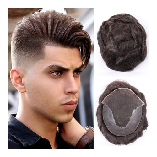 Herrenperücke, Herren-Toupet, 100% echtes Remy-Echthaar, Herren-Perücke, Q6, Schweizer Spitze, dünnes PU, handgefertigtes Toupet-Haarersatzsystem,Blonde Perücke(Dark Ash Blonde,8x10) von zhuyanbo007