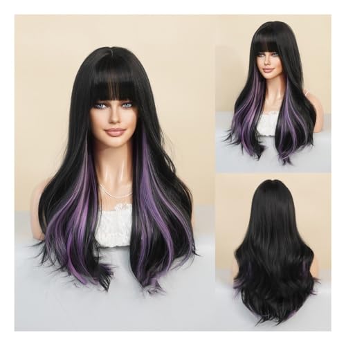 Neue Mode Perücke Frauen Lange Lockige Haar Kopf Set Europäischen Und Amerikanischen Stil Pony Gefärbt Haar Große Welle Haar set(Dark purple) von zhuyanbo007