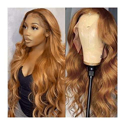 Wellige Perücken Ginger Brow Body Wave Wig 20-30 "Long Wave Synthetic T Part Lace Front Perücken for Frauen Glueless Pre Plugged Hairline Natural Heat Resistant Fiber Wig Damenperücken(4X1 T Part Lace von zhuyanbo007