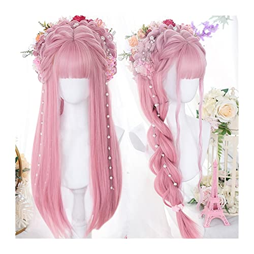 Wellige Perücken Rosa Perücke mit Pony Lange gerade rosa Perücke for Frauen Mädchen Bunte hitzebeständige synthetische Perücken for Cosplay-Party-Kostüme Damenperücken von zhuyanbo007