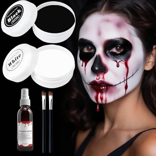 Halloween Schminke Schwarz Weiß, Halloween Schminke Kunstblut Set, Halloween Schminke Schwarz Weiß Kunstblut, Halloween Make Up für Theaterschminke Cosplay Vampir Skelett Clown Party Halloween Schminke Schwarz Weiß, Halloween Schminke Kunstblut Set, Halloween Schminke Schwarz Weiß Kunstblut, Halloween Make Up für Theaterschminke Cosplay Vampir Skelett Clown Party von zhwohyu