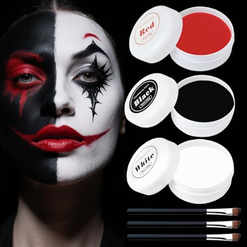 Halloween Schminke Schwarz Weiß Rot, Halloween Clown Makeup Schwarz Weiß Rot Körperfarbe, 150g Gesichtsfarbe mit Makeup Pinsel, für Kunst Theater Halloween Karneval Cosplay Halloween Schminke Schwarz Weiß Rot, Halloween Clown Makeup Schwarz Weiß Rot Körperfarbe, 150g Gesichtsfarbe mit Makeup Pinsel, für Kunst Theater Halloween Karneval Cosplay von zhwohyu