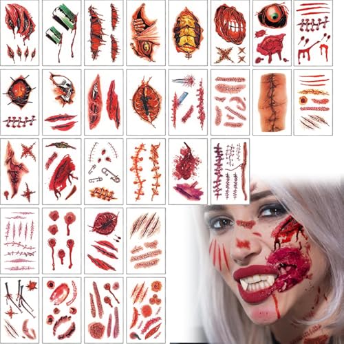 Narben Tattoo Halloween,30 Blatt Narben Tattoo Halloween, Gesichtstattoo karneval Kostüm Zombie Make Up Zubehör, Fasching Zombie Hexe Vampir Kostüm Damen Gruselig Narben Teufel Gesicht Aufkleber Narben Tattoo Halloween,30 Blatt Narben Tattoo Halloween, Gesichtstattoo karneval Kostüm Zombie Make Up Zubehör, Fasching Zombie Hexe Vampir Kostüm Damen Gruselig Narben Teufel Gesicht Aufkleber von zhwohyu