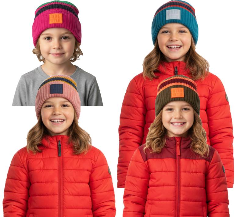 Ziener Kinder Mützen Beanies Indri Mütze mit Streifen und Umschlag Strick-Mütze Blau, Pink, Braun oder Blau von ziener