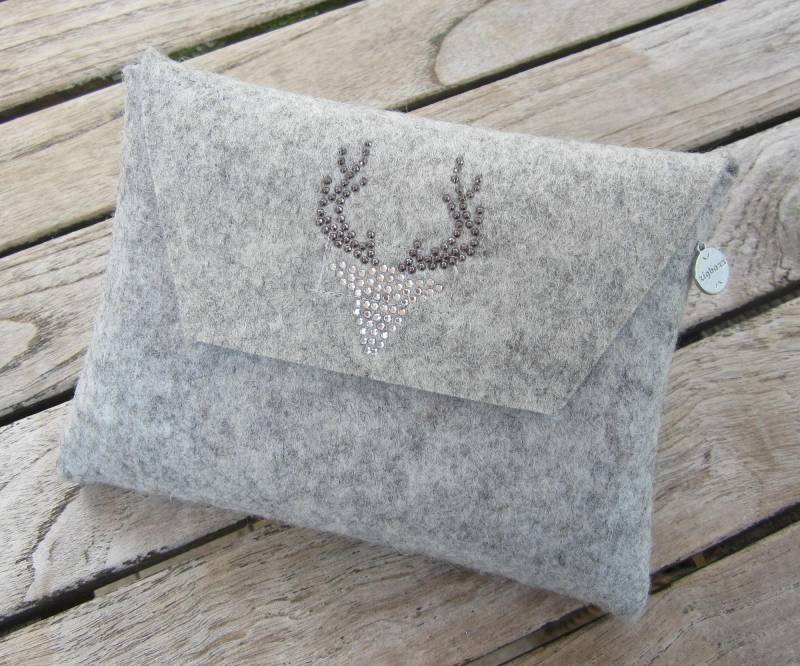 Dirndl Tasche Aus Filz Mit Hirsch Strass | Trachtentasche Gürteltasche Bauchtasche Dirndltasche Wollfilz - Grau Beige Braun Schwarz Pink von zigbaxx