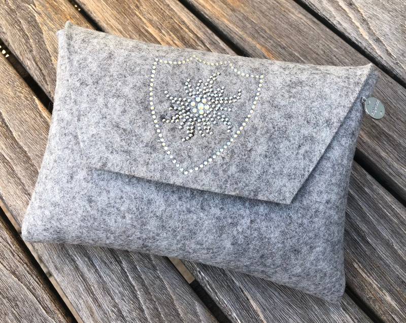 Zigbaxx Wiesn Dirndl Tasche Edelweiss Filz| Trachtentasche Gürteltasche Bauchtasche Dirndltasche Wollfilz - Grau Beige Braun Schwarz Rosa von zigbaxx