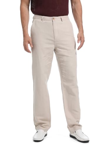 Herren Lang Leichte Reisehose Chinohose Loose Fit Sommerhose Reise Urlaub Ramie mit versteckten Taschen 7797LKH36W32L von ziilay