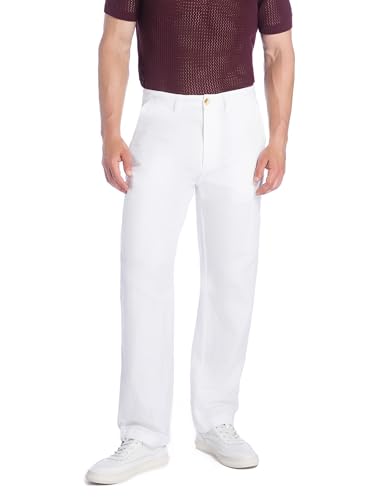 Herren Lang Leichte Reisehose Chinohose Loose Fit Sommerhose Reise Urlaub Ramie mit versteckten Taschen 7797WH42W28L von ziilay