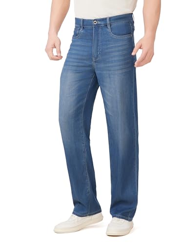 Lyocell Sommer Jeans Herren Loose Fit Jeanshose Dünn Leicht Business Casual Baggy mit Stretch 8898FGBL33W32L von ziilay