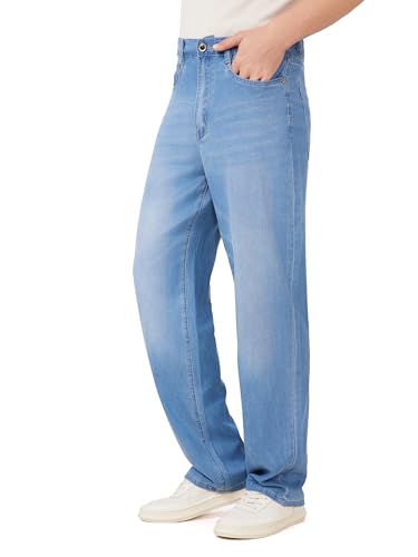 Lyocell Sommer Jeans Herren Loose Fit Jeanshose Dünn Leicht Business Casual Baggy mit Stretch 8898LBL28W32L von ziilay