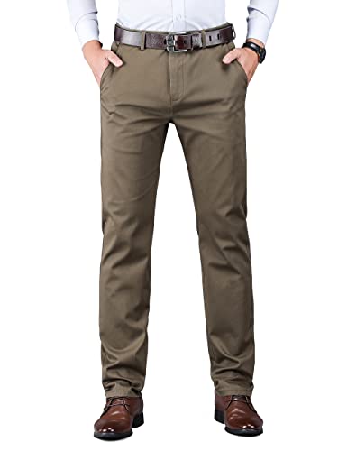 ziilay Chinohose Herren Stretch Classic Straight Leg Business Freizeit Anzughose Ganzjahr Dunkelkhaki 32W von ziilay